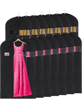 60-Inch Dress Bags for Gowns - Set of 15, Long Black Garment Covers for Storage